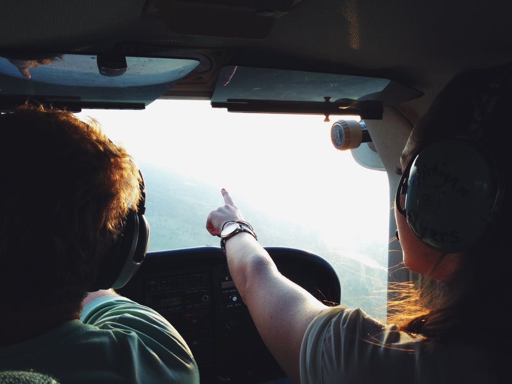 Two pilots flying an airplane